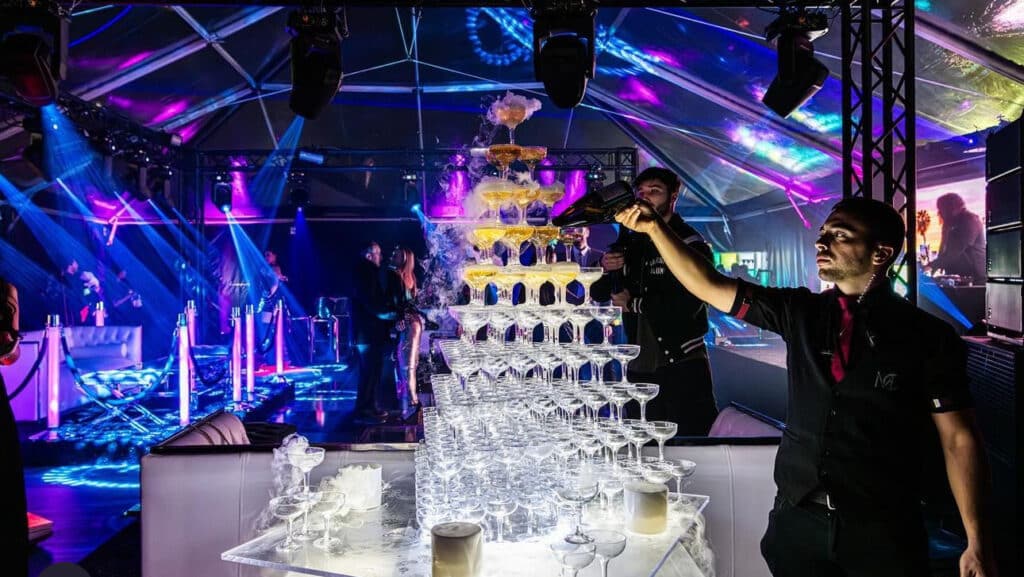 Magical spinning champagne tower