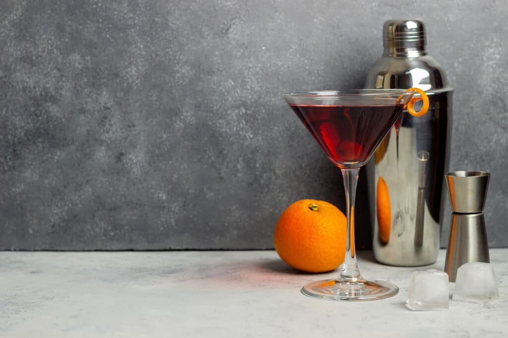 whiskey martini cocktail with orange syrup