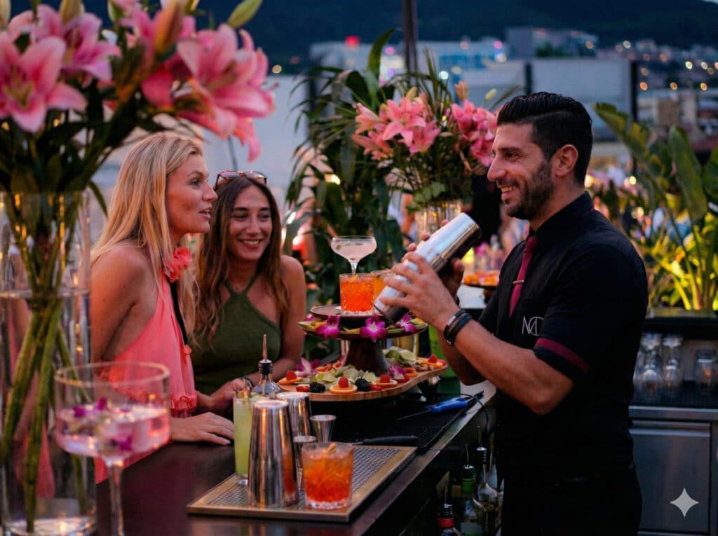 Serving drinks in a private party