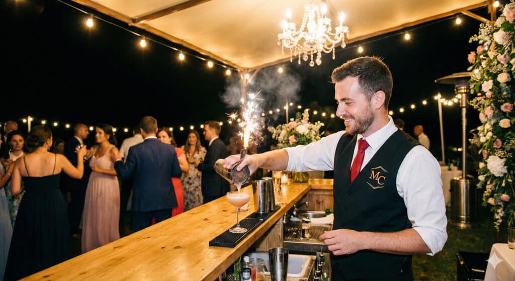 Bartender working in a wedding