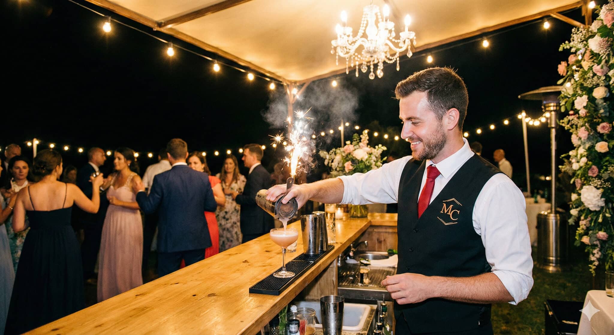 Bartender working in a wedding