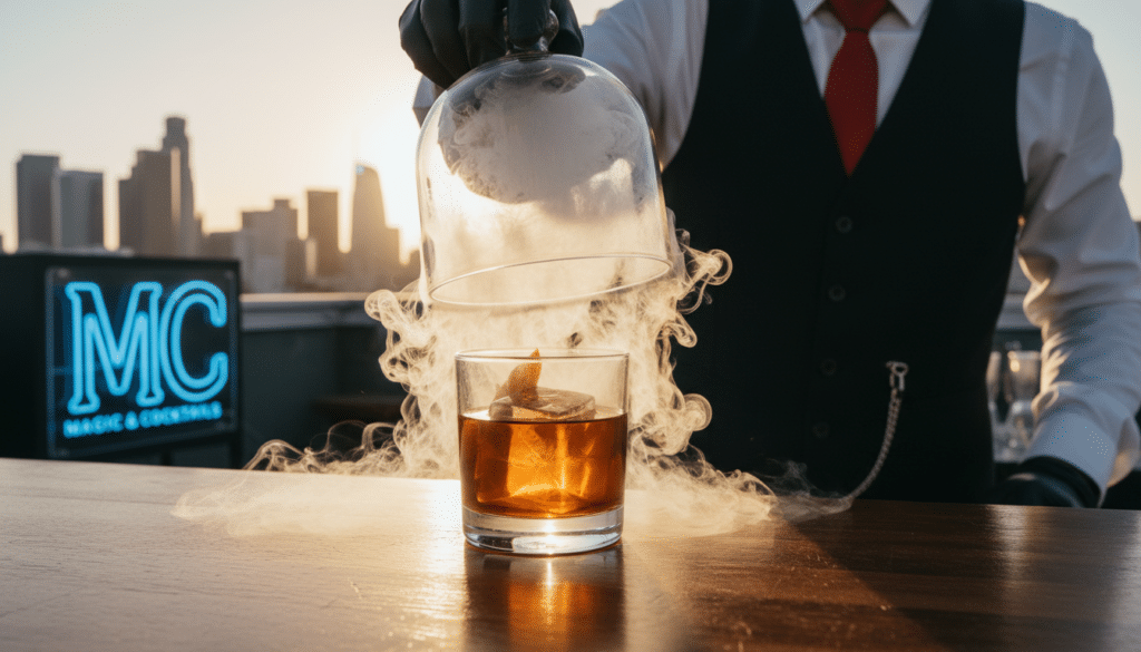 bartender making a manhattan cocktail