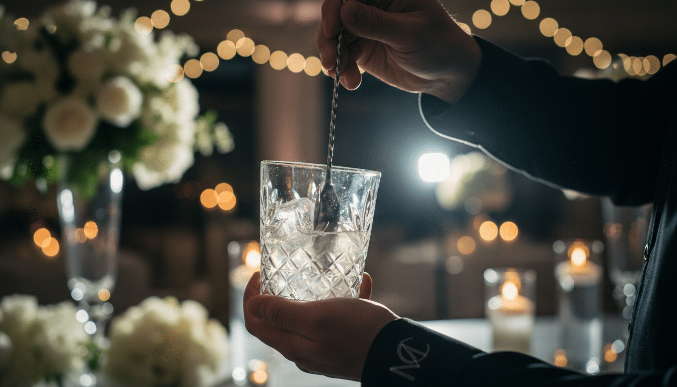 bartender making a cocktail at a wedding