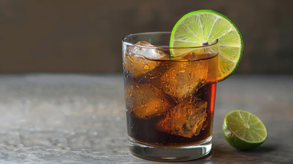 rum and coke cocktail with lime